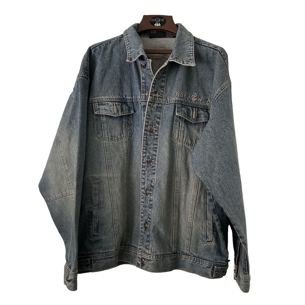 Vintage Rocawear Y2K Mens Blue Denim Jean Jacket Hip Hop Size XL Worn by JZ